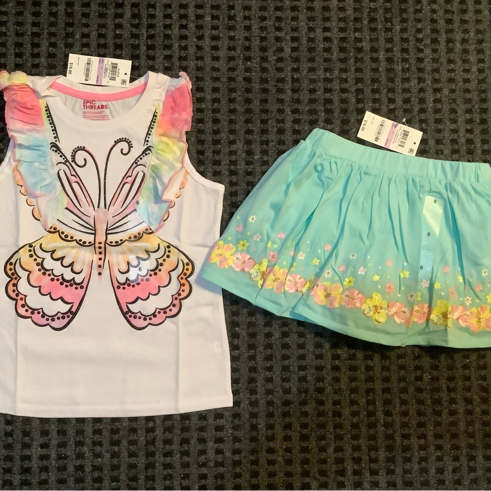 Epic Threads pastel rainbow butterfly top floral scooter skirt skorts set 6